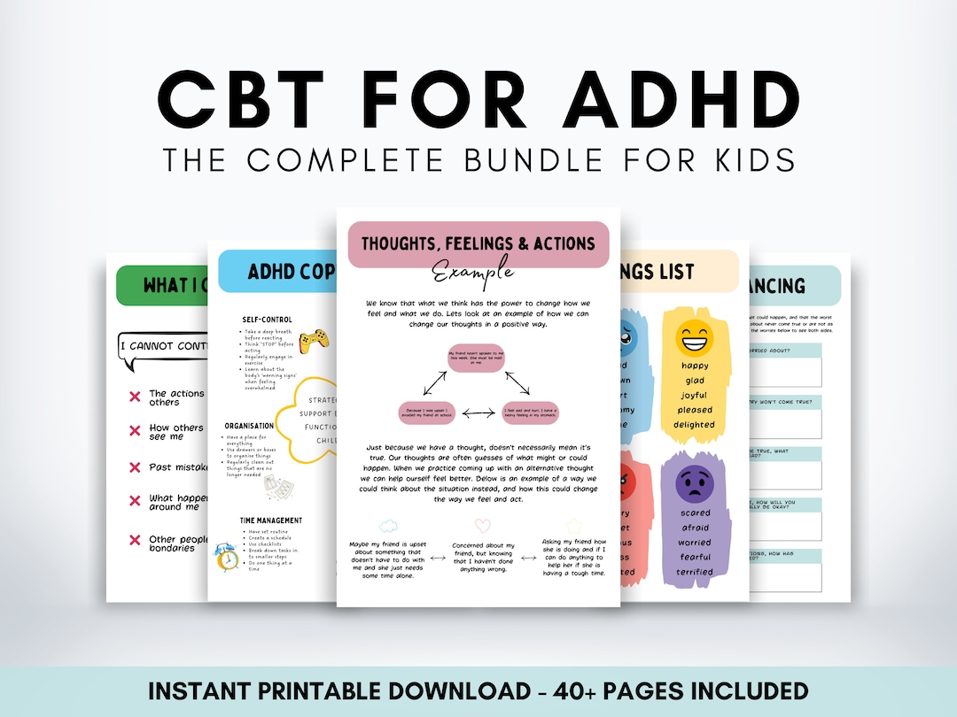 CBT for ADHD Worksheets Mega Bundle, ADHD Workbook Kids, Neurodivergent Planner Children, Coping