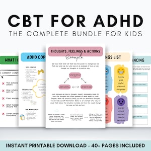 CBT para hojas de trabajo de TDAH Mega paquete, Libro de trabajo de TDAH para niños, Niños planificadores neurodivergentes, Tarjetas de habilidades de afrontamiento, Aprendizaje socioemocional