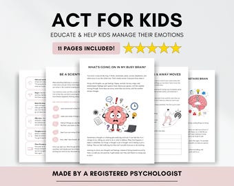 Acceptance and Commitment Therapy Worksheets for Kids, Managing Emotions (PDF Digital Download)