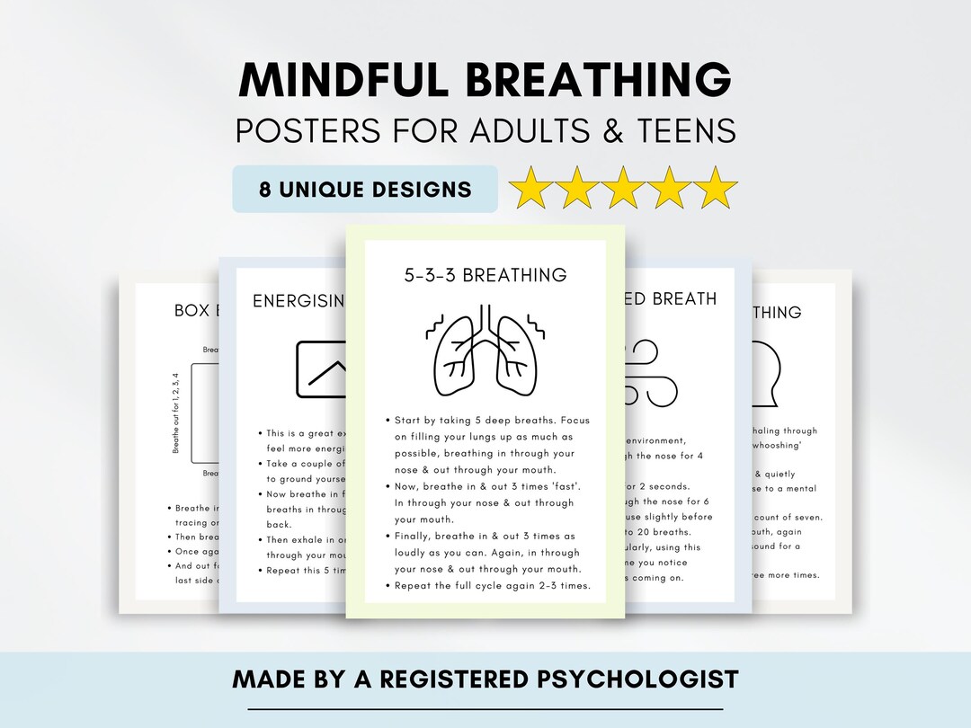 Mindful Breathing Posters: Anxiety & Grounding Techniques (digital ...