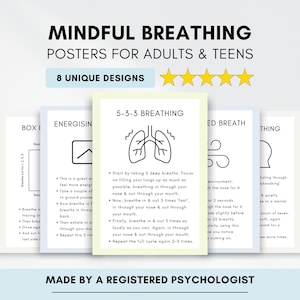 Posters om medveten andning: Ångest- och jordningstekniker (digital nedladdning)
