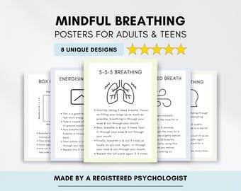 Mindful Breathing Posters: Anxiety & Grounding Techniques (Digital Download)
