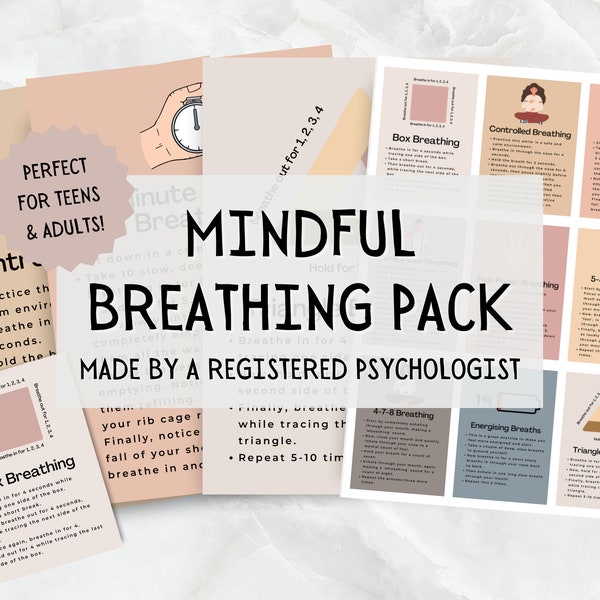 Mindful Breathing Cards Bundle for Teens & Adults | Mindfulness Breathing Exercises for Teens | Breathing Cards for Anxiety Relief