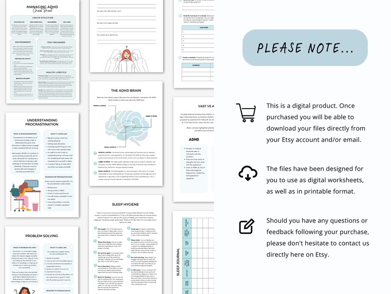 ADHD Worksheets for Teens: Coping Skills & Executive Functioning (PDF ...