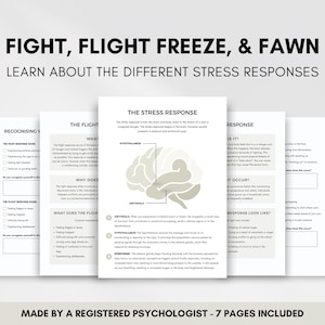 Fight Flight Freeze Fawn Worksheets for Managing the Stress Response & Overcoming Trauma, Trauma Therapy Handout for Therapist or Counselor