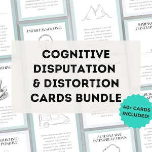 Tarjetas CBT Therapy Bunde / Disputa cognitiva y tarjetas de distorsión / Tarjetas de desafío al pensamiento / Habilidades de afrontamiento CBT / Tarjetas de alivio de la ansiedad