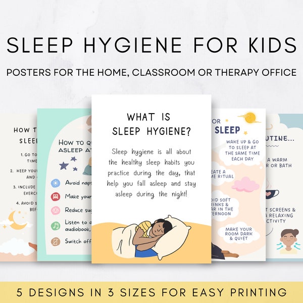 Sleep Hygiene for Kids, Better Sleep Poster Bundle for Children, Child Psychology, School Counselor Resources, Self Care for Teens