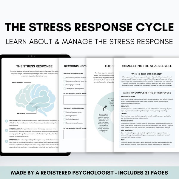 Stress Response Cycle Worksheets, Fight Flight Freeze Fawn Bundle for Understanding Emotions and Behaviour, Managing Overwhelm and Distress