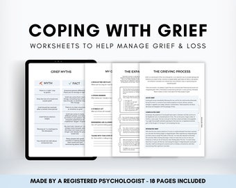 Grief Therapy Worksheets for Adults, Coping Skills for Grief and Loss, Grievance Journal, ACT Worksheets, Acceptance and Commitment Therapy