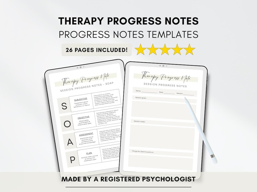 Therapy Progress Notes Template for Therapist of Counsellor (PDF ...