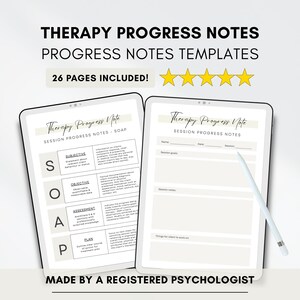 Therapy Progress Notes Template for Therapist of Counsellor (PDF Digital Download)