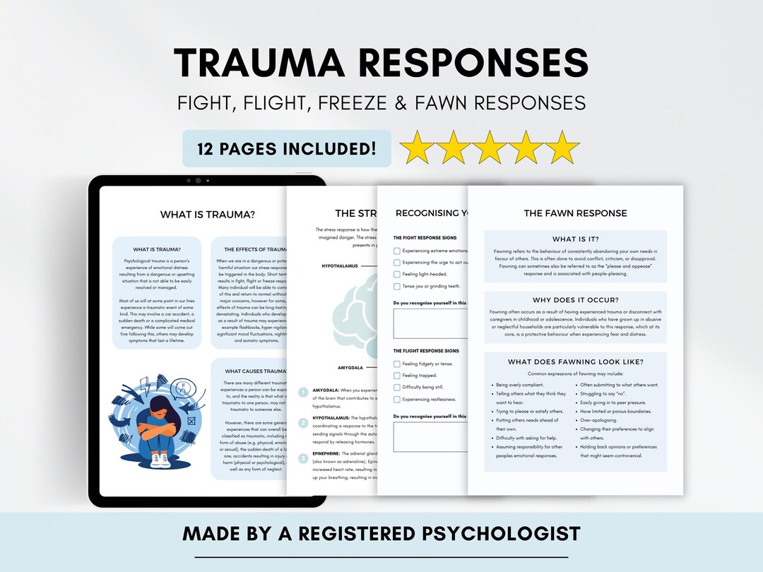 Fight Flight Freeze & Fawn Therapy Worksheets for Understanding Trauma ...