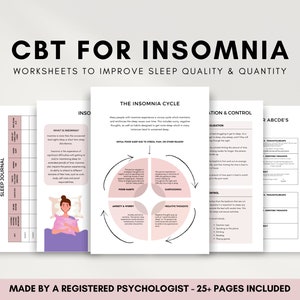 Insomnia Worksheets Bundle, CBT Journal Resource for Better Sleep Hygiene, Cognitive Behavioural Therapy, Thought Challenging Workbook