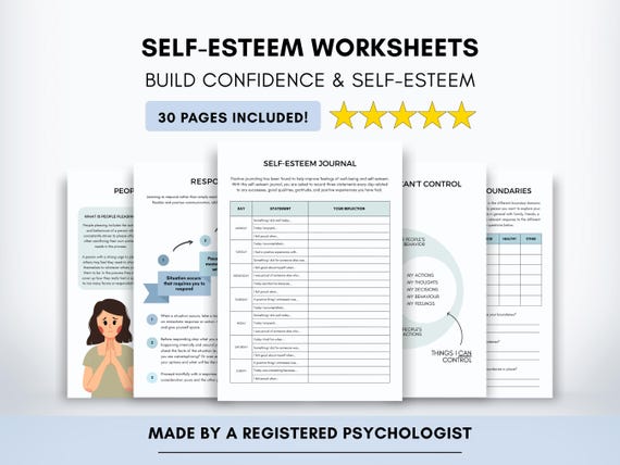 Self-Esteem Worksheets Bundle with Confidence Building & Boundary Setting (PDF Digital Download)