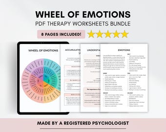 Hojas de trabajo de conciencia emocional con plantilla de la Rueda de las Emociones (Descarga digital en PDF)