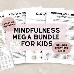 Mega pacchetto Mindfulness per bambini, Schede sulla respirazione, Esercizi di meditazione per bambini, Alimentazione consapevole, Fogli di lavoro sull'ansia, Abilità di coping