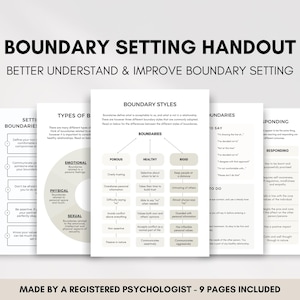 Boundary Setting Therapy Education Handouts for Setting Healthy Boundaries in Relationships, Assertive Communication, Reacting vs Responding