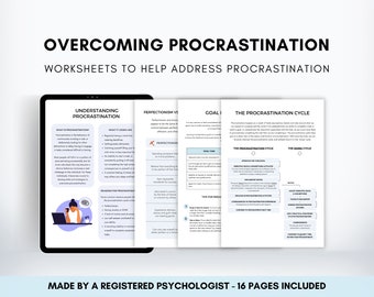 Procrastination Worksheet Therapist Resource, Coping Skills for Adults, Thought Challenging Productivity Workbook for Healthy Habits