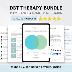 DBT Worksheets Bundle: Canva Templates, Mental Health (PDF Resell Rights Included)