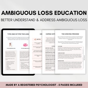 Ambiguous Loss Worksheets to Manage and Understand Unnamed Pain, ACT Based Grief and Loss Therapy Resource to Build Grief Coping Skills