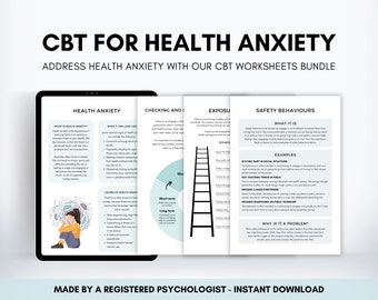 CBT for Health Anxiety Worksheets Bundle, Health Anxiety Coping Skills for Adults and Teens, Anxiety Therapy Resource to Identify Triggers