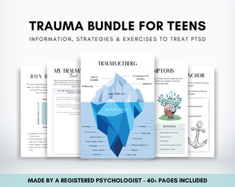 Trauma for Teens, Coping Skills Worksheet Bundle, PTSD Workbook for Teenagers, Trauma Symptoms Therapist Resources, CBT for Teens