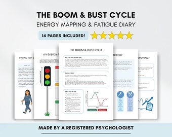 Hojas de trabajo sobre ciclos de auge y caída con mapas de energía, teoría de la cuchara y diario de fatiga