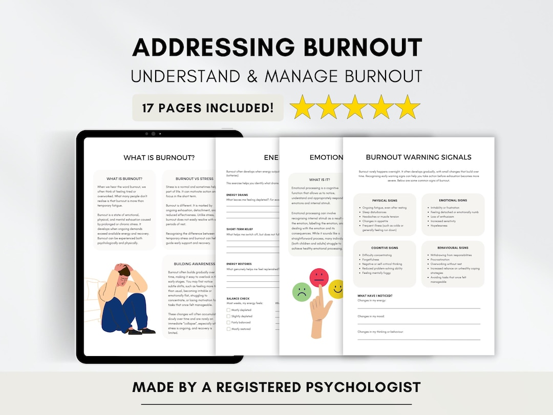 Burnout Worksheets for Adults and Teens With Emotional Processing ...