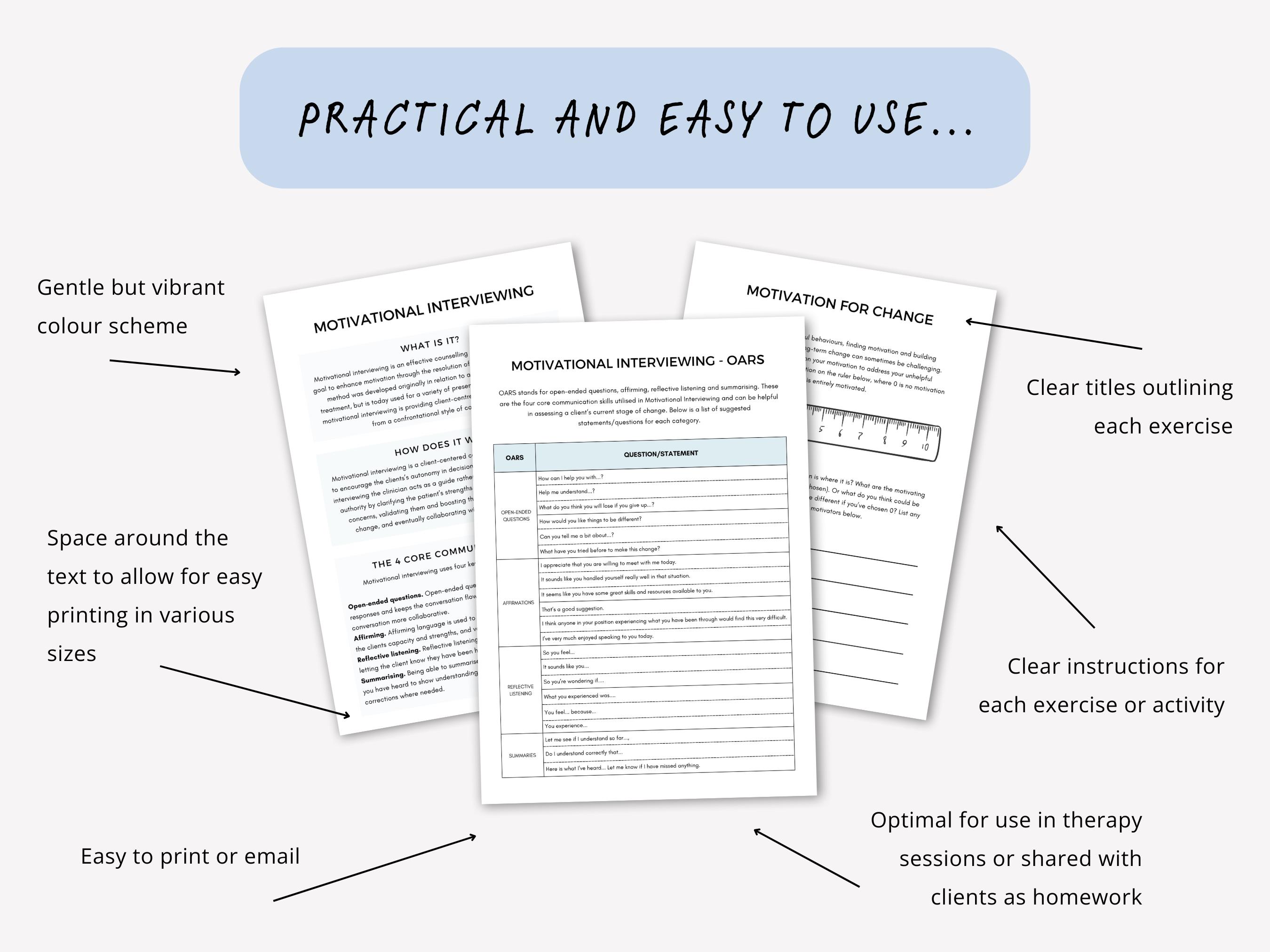Stages of Change Worksheets With Motivational Interviewing & OARS ...