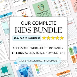 Kids Mental Health PDF Therapy Worksheets Bundle: Psychology Resources (Lifetime Access)
