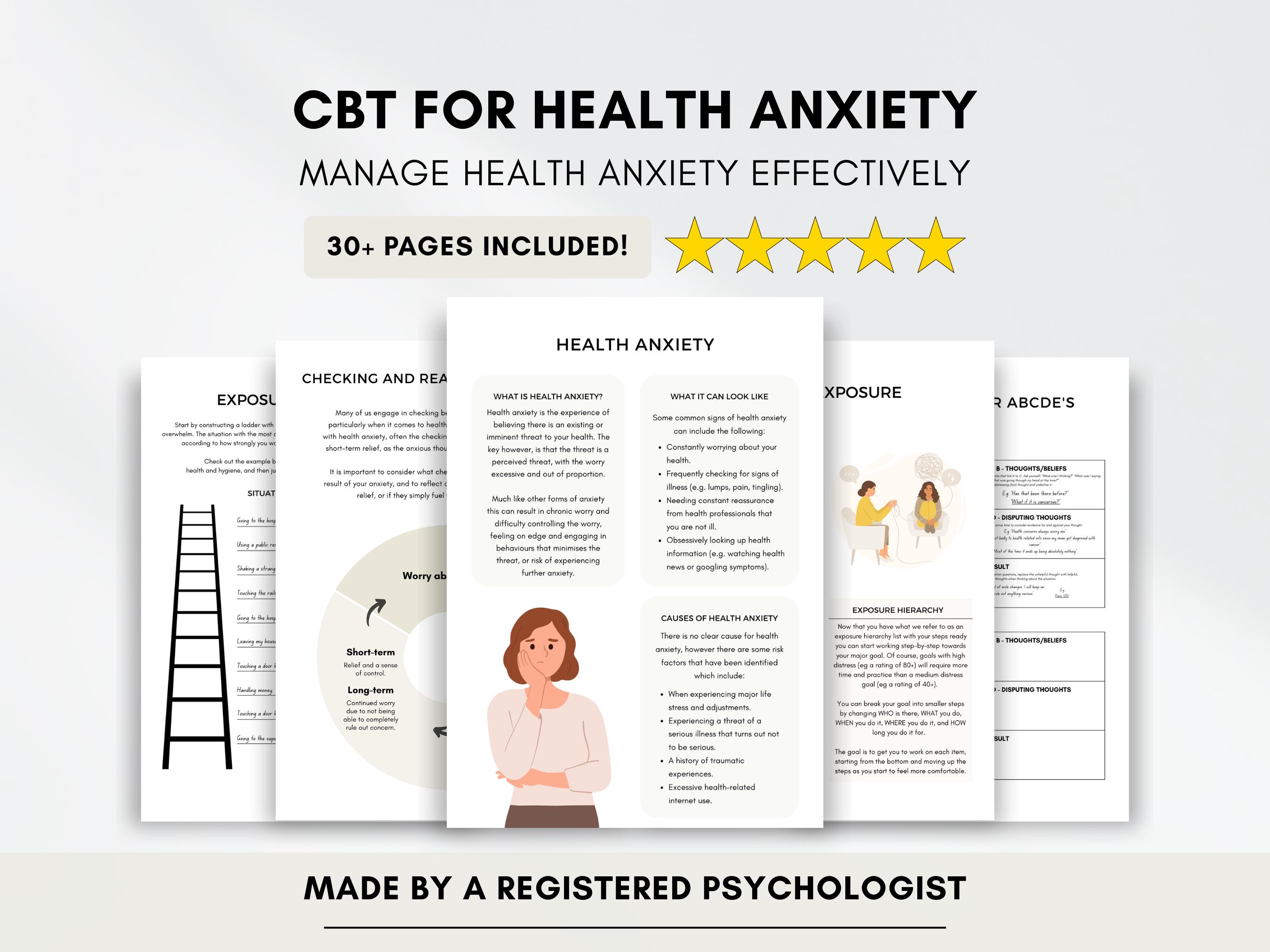 CBT Worksheets for Health Anxiety, Digital Therapist Resource (PDF