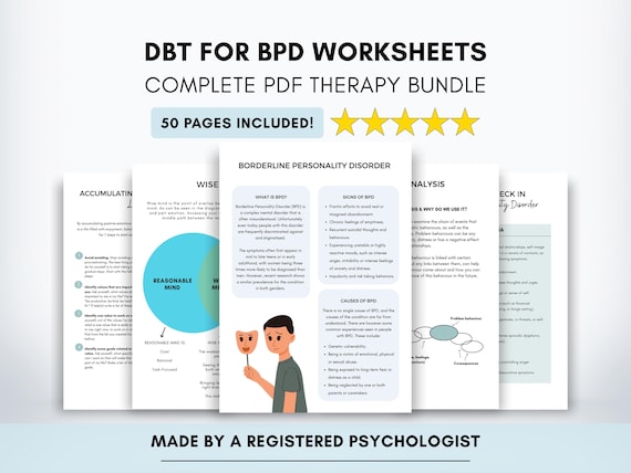 DBT Worksheets Bundle: Borderline Personality Disorder, Emotional Regulation (Printable & Fillable)