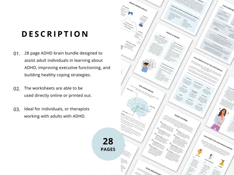 ADHD Late Diagnosis Therapy Worksheets for Adults