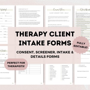 New Client Onboarding Therapy Intake Bundle | Therapy Consent Form | Patient Intake Template for Therapist | Counselling Intake Form