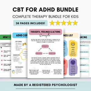 ADHD Coping Skills Worksheets with CBT Exercises for Kids & Teens (PDF Digital Download)