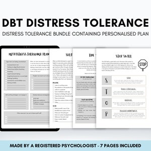 Planilhas de tolerância ao sofrimento DBT para terapeutas ou conselheiros que auxiliam clientes em terapia comportamental dialética e regulação emocional