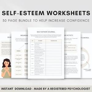 Self Esteem Worksheets for Adults and Teens, Build Confidence and Self Belief, Minimise People Pleasing and Self Sabotage Behaviours