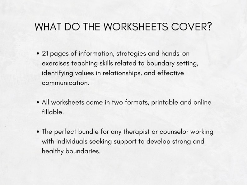 Boundaries Worksheet Bundle for Healthy Boundary Setting