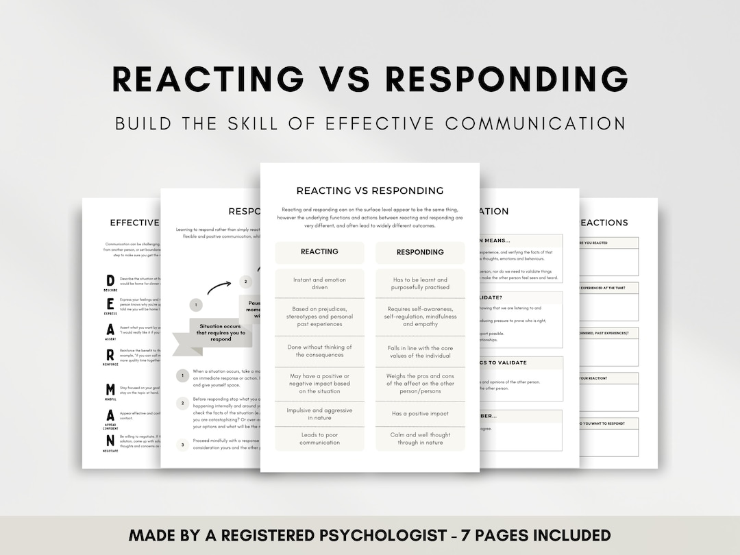 Reacting Vs Responding Worksheets for Couples Therapy and Marriage ...