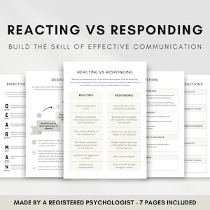 Reacting Vs Responding Worksheets for Couples Therapy and Marriage ...