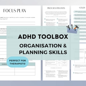 Hojas de trabajo para el TDAH para adultos y adolescentes, funcionamiento ejecutivo, tarjetas de habilidades de afrontamiento, alivio de la ansiedad imprimible, libro de trabajo de psicoeducación