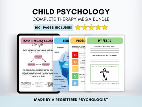Child Psychology Bundle: CBT Therapy Worksheets for Kids (Digital Download)