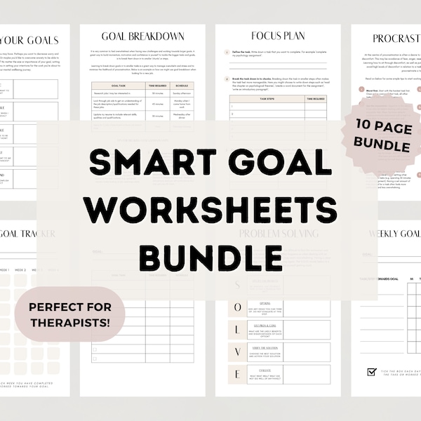 SMART Goal Template Bundle | Smart Goal Worksheets | Goal Setting | Goal Planner Printable Workbook | Goal Tracker | Goal Journal