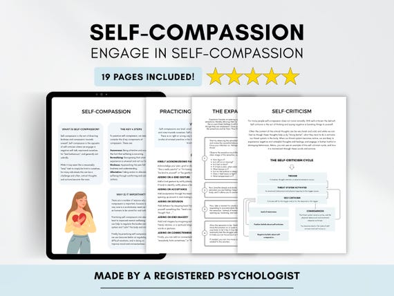 Self-Compassion Worksheet Bundle: Positive Self-Talk, Therapist Resource (Digital Download)