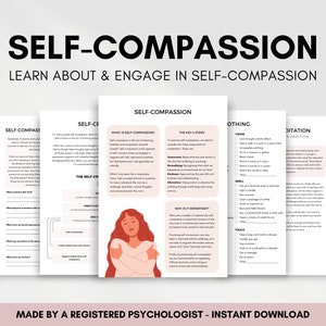 Self Compassion Worksheet Bundle for Identifying Triggers of Self Criticism & Self Sabotage, Therapist Resource for Building Self Esteem