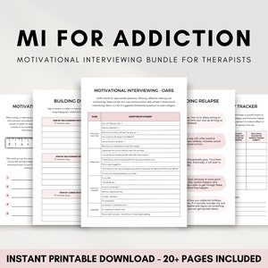 Motivational Interviewing Questions for Addiction Recovery, MI Worksheets Bundle Therapist Resource, Substance Use and Relapse Prevention