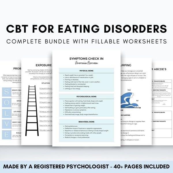 CBT for Eating Disorders Worksheets, Therapy Handouts for Anorexia, Bulimia or Obesity, Binge Eating Workbook, Coping Skills for Adults