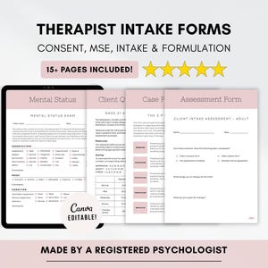 Pack de formulaires d'admission des clients en thérapie : outils pour psychologue (modifiables via Canva)
