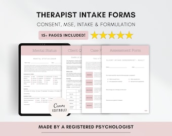 Therapy Client Intake Forms Bundle: Psychologist Tools (Canva Editable)
