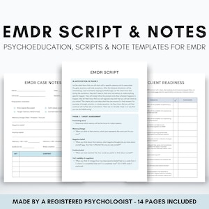 Foglio di lavoro EMDR per terapista o consulente che lavora con la terapia EMDR, script EMDR e set di modelli per appunti per risposta a traumi e disturbo da stress post-traumatico